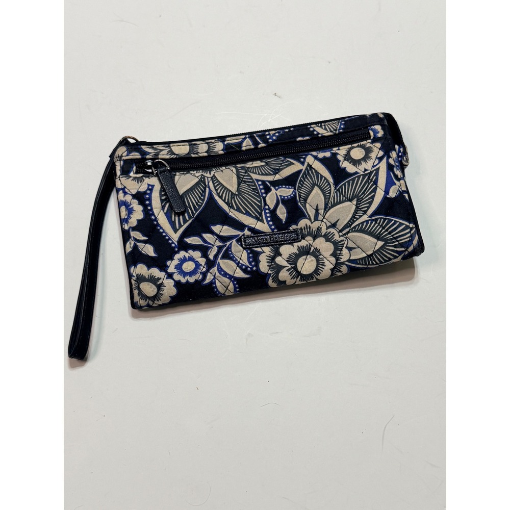 Vera Bradley Midnight Blues Quilted Cotton Wristlet Wallet Floral Navy Blue